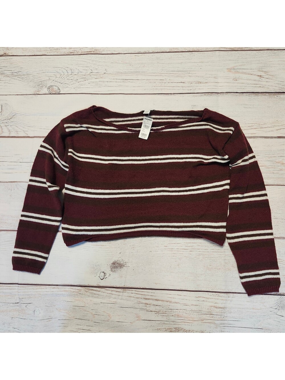 RSQ Burgundy White Brown Striped Pullover Sweater Small NWT